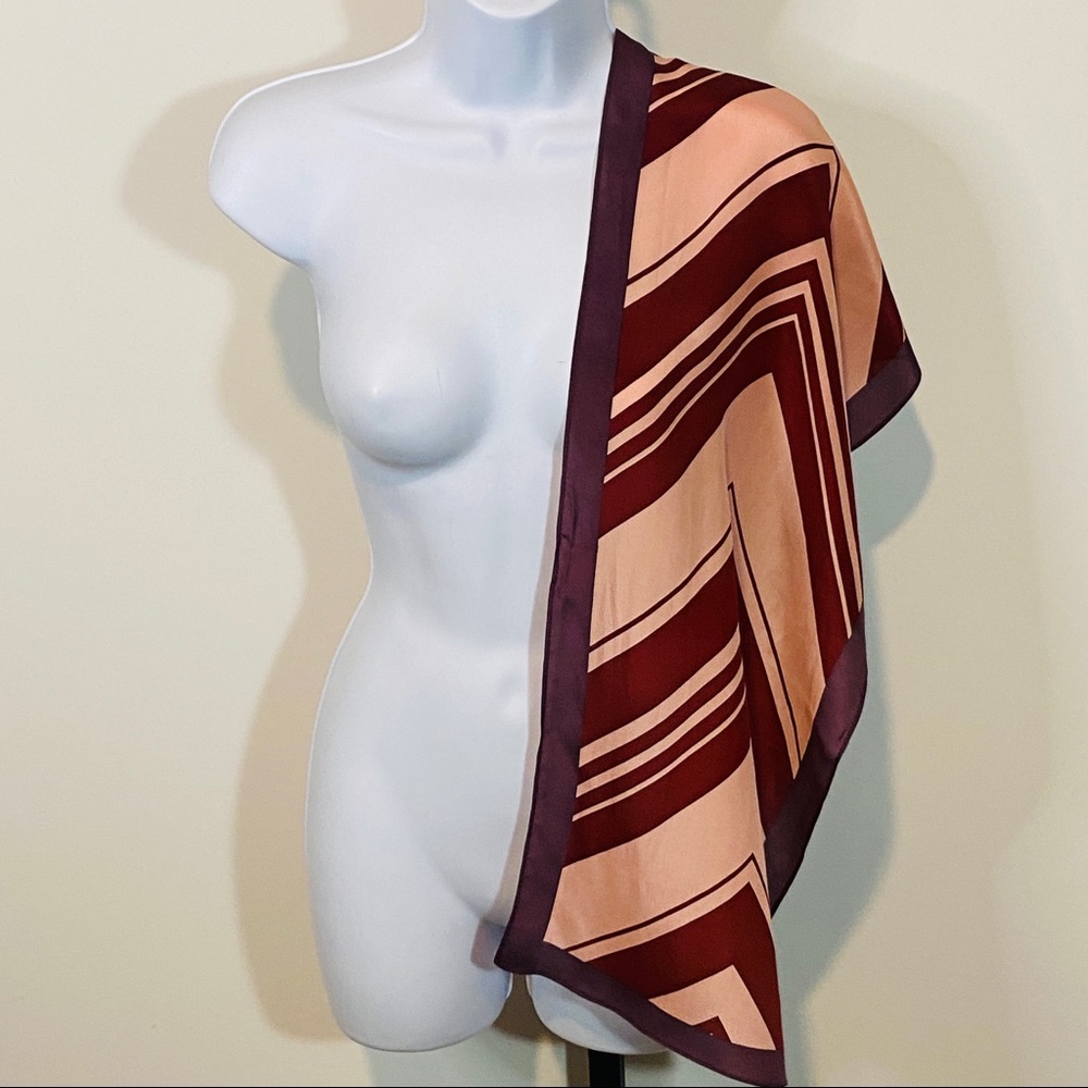 Pink & Burgundy Chevron Pure Silk Versatile Wear Scarf - Picture 7 of 14